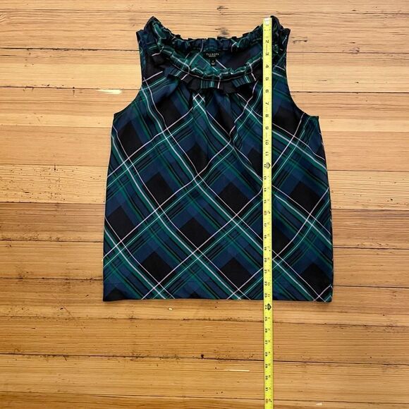 Talbots silk plaid ruffle neck shell. Size 0. - Picture 5 of 7